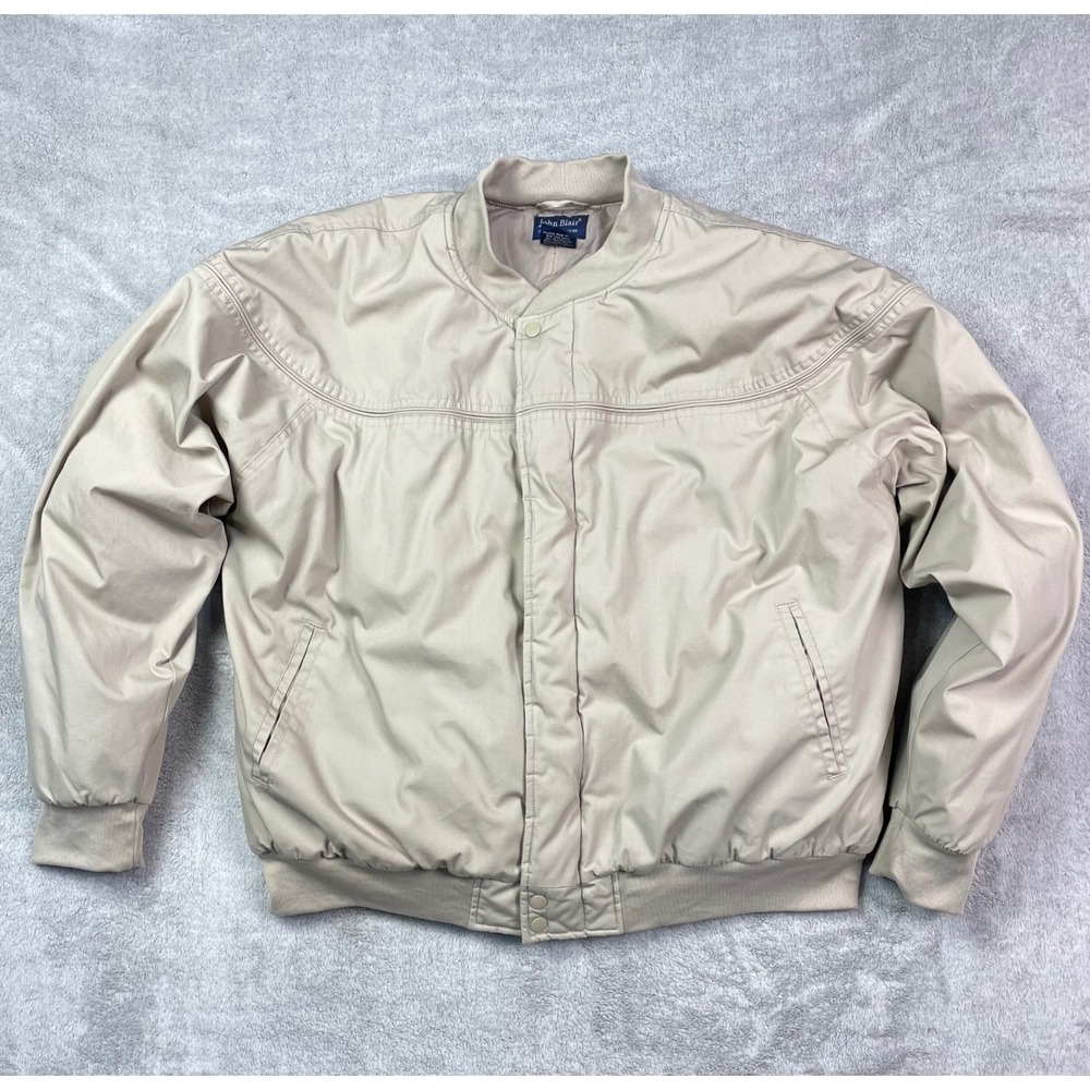 John Blair Bomber Jacket Mens XLG Beige Full Zip Snap Casual Lightweight‎ Coat